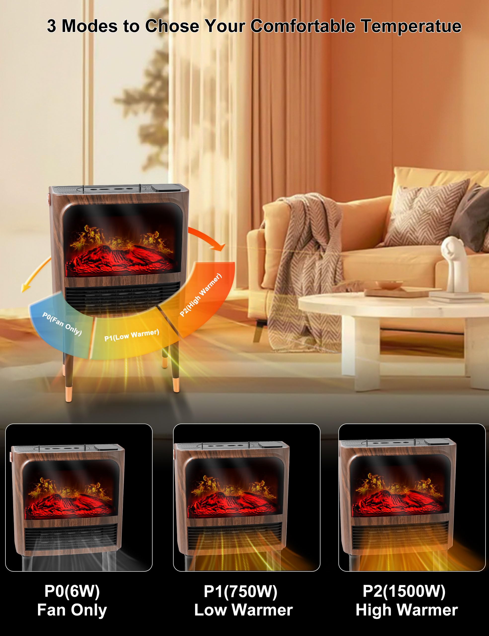 Amazon.com: Electric Fireplace Heater with 3D Realistic Flame